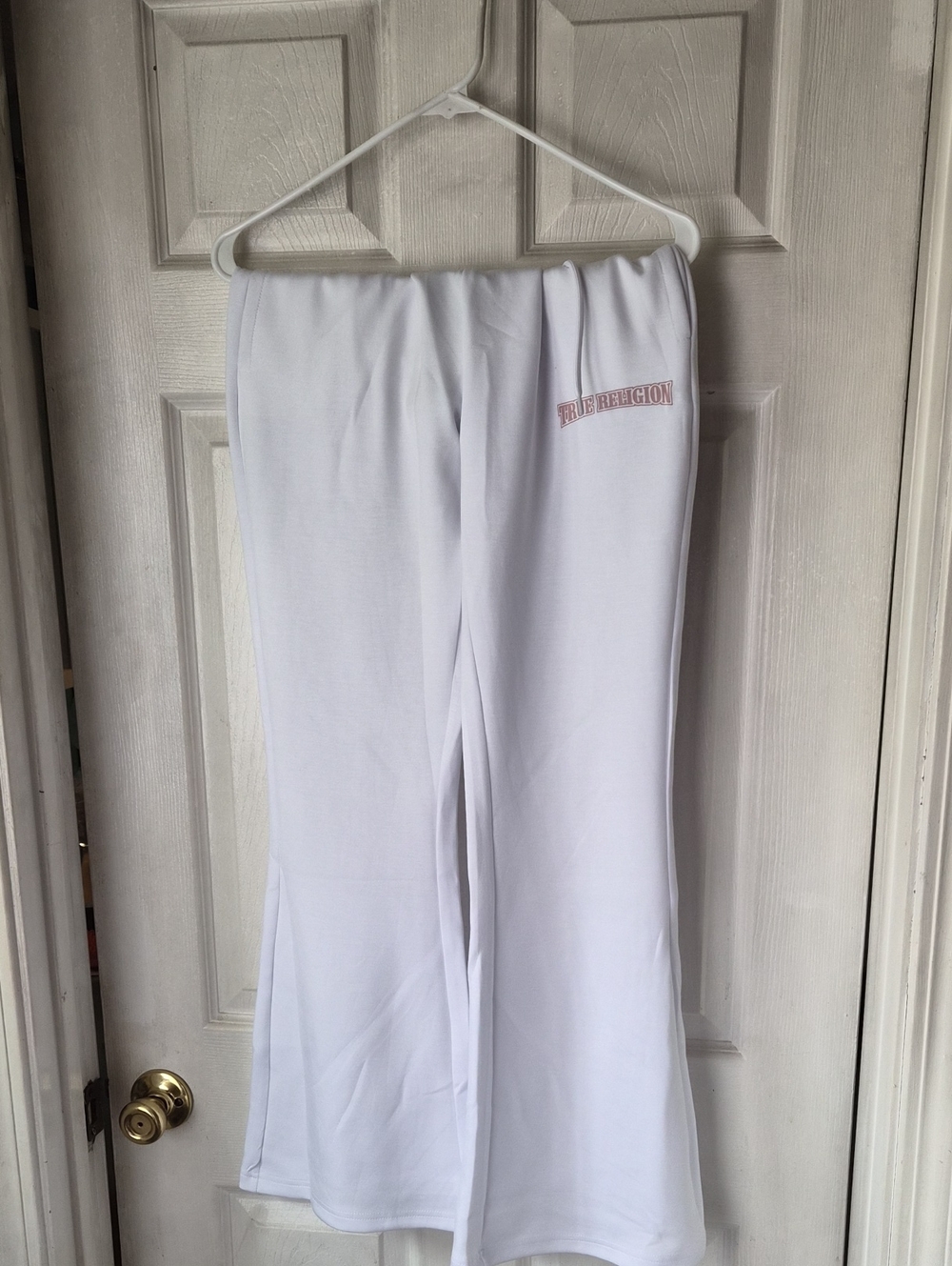 True Religion White Wide-Leg Track Pants with Logo